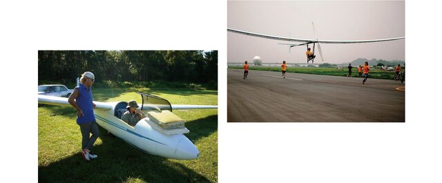 右：鳥人間部T-MITの活動風景、左：航空部の活動風景